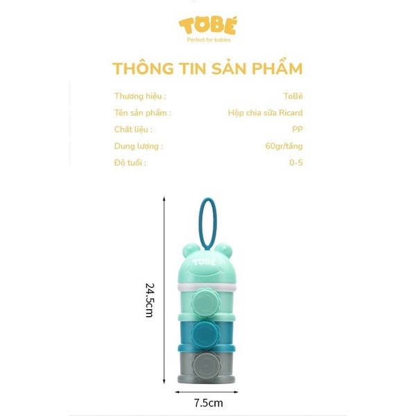 Hộp chia sữa ba tầng TOBE Ricard chính hãng tiện lợi cho mẹ, an toàn cho bé