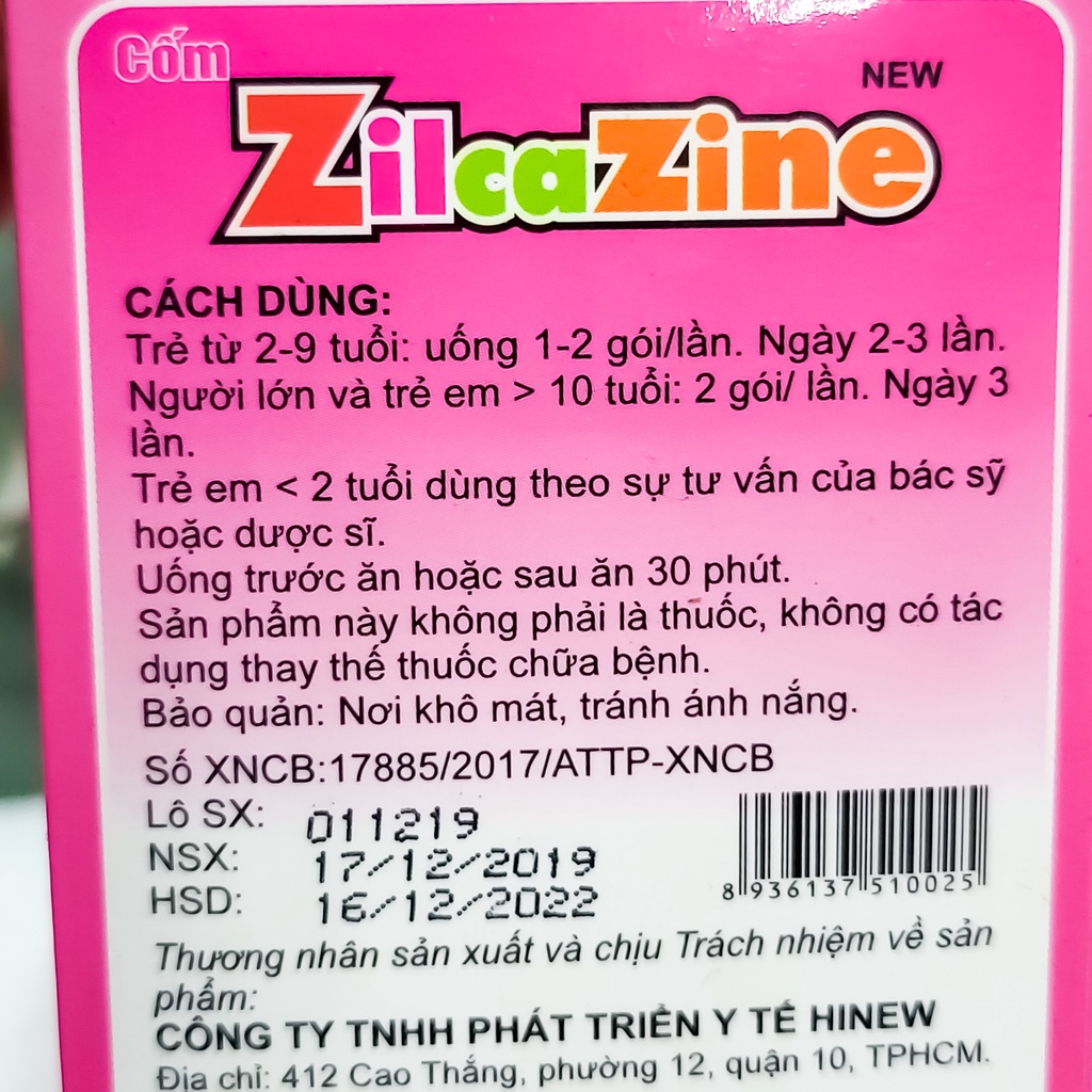 ZilcaZine Cốm Bổ Sung Vitamin, Kháng Chất Cho Xương Và Não Bé