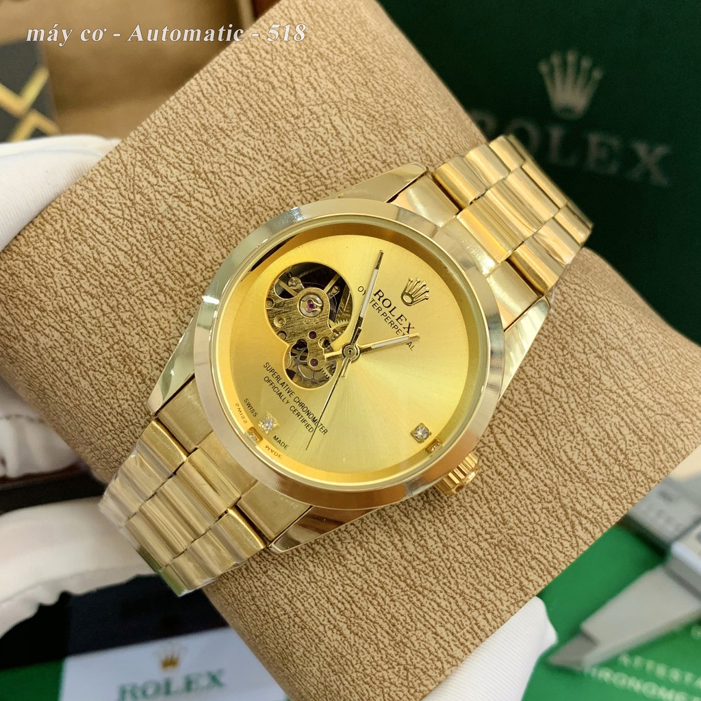 Đồng hồ nam Rolex máy cơ automatic mạ vàng 18K dây kim loại chống nước cao cấp DH518 sieucap64