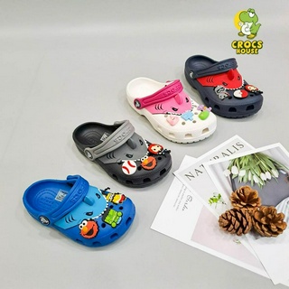 Dép cross cho bé trai bé gái cá mập sừng hàng cao cấp tặng kèm jibbitz stickers, dép sục cross classic cá mập sừng nổi
