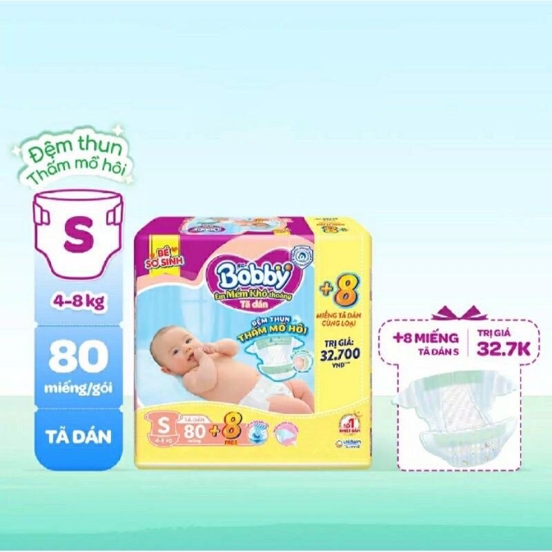 Combo10 miếng tã dán Bobby size S(từ 4-8kg)