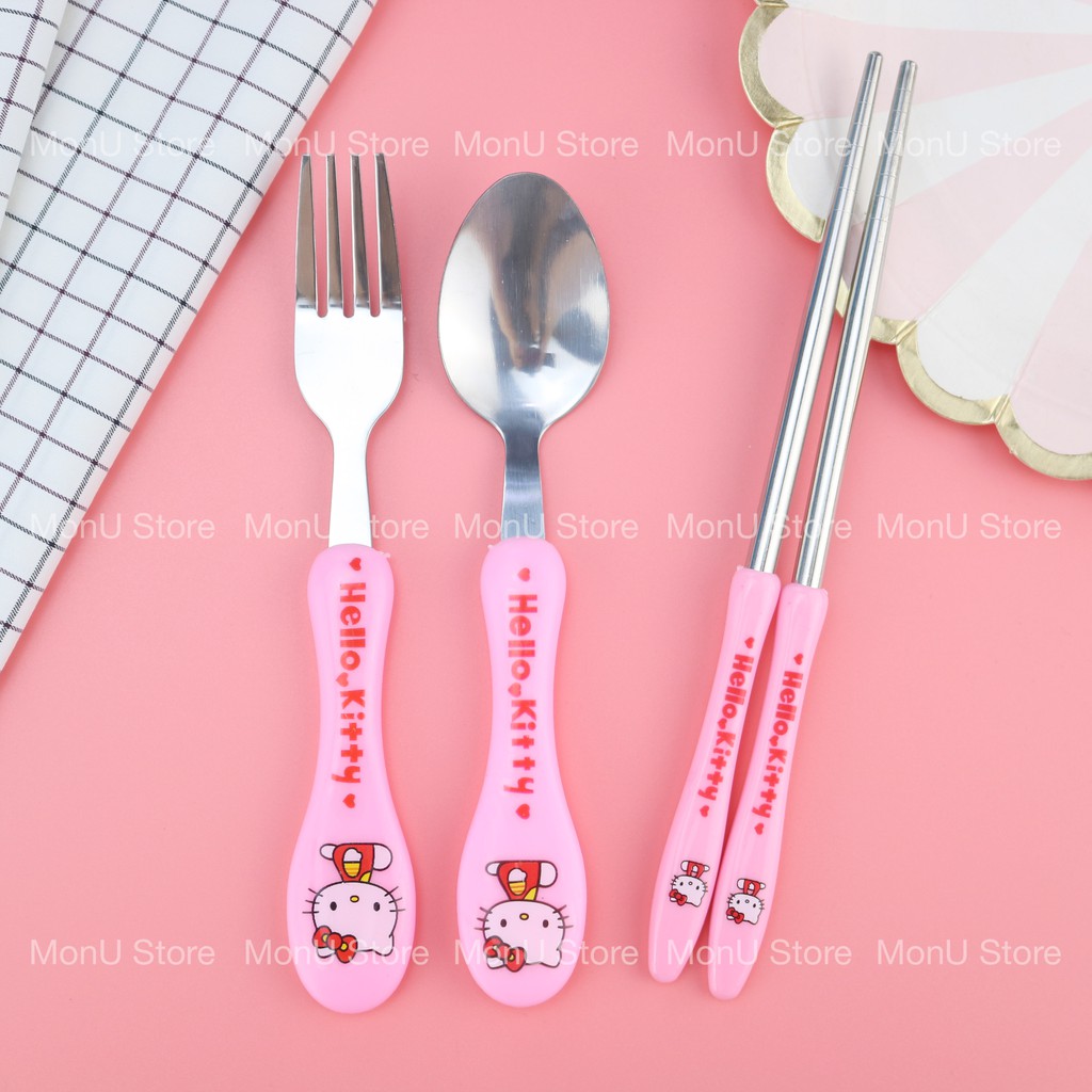 Set 3 món muỗng nĩa đũa hoạt hình DORAEMON DOREMON, Hello Kitty dễ thương cute