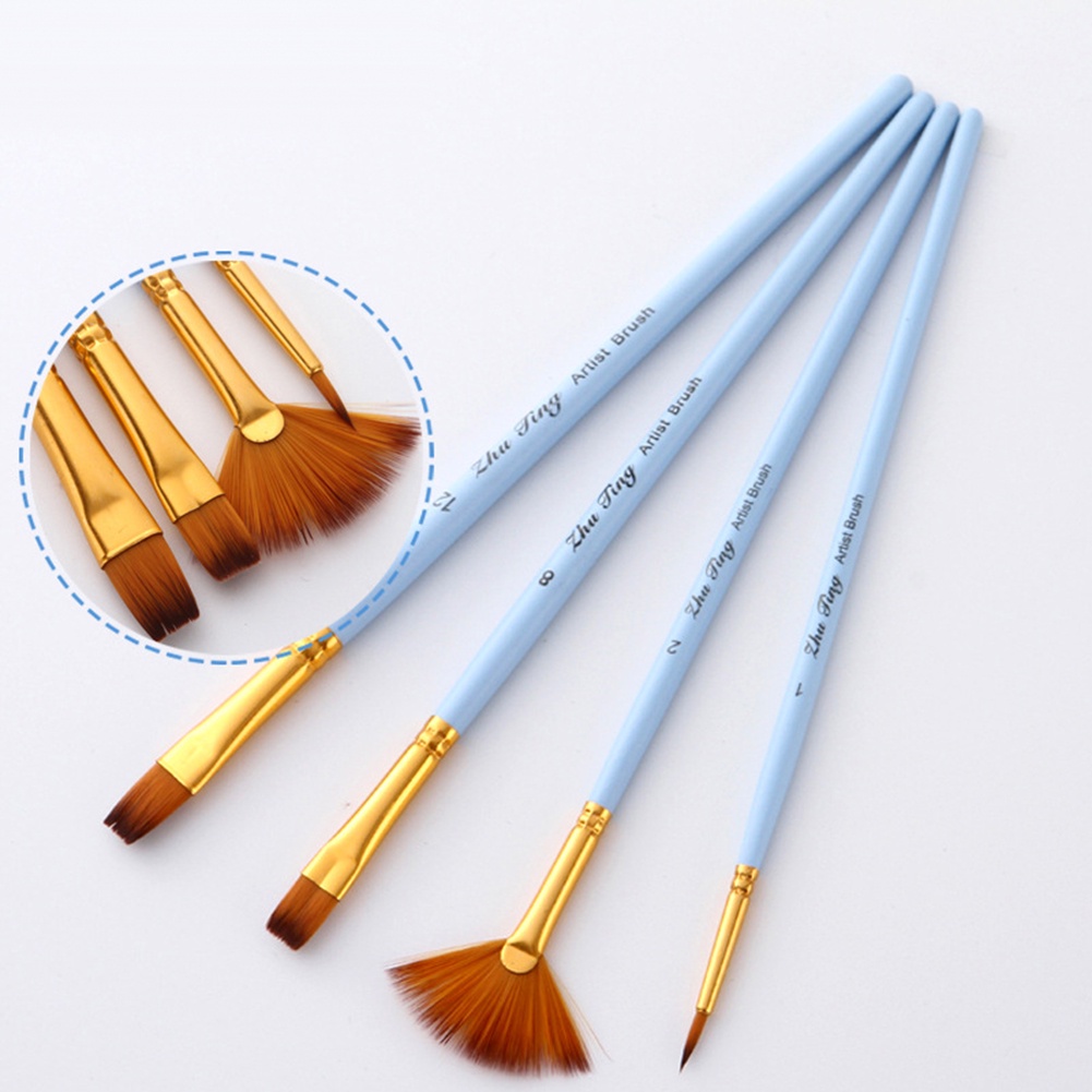 Bộ 4 Chổi Sơn và Màu Nước Chuyên Nghiệp, Đầu Chỉ Nylon có Tay Cầm Gỗ - B54