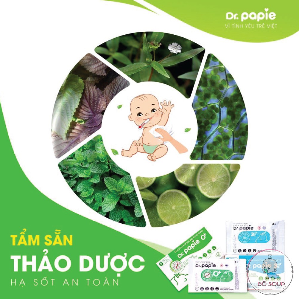 Khăn Lau Hạ Sốt Dr Papie 0+ Cho Bé Hạ Nhiệt Giảm Sốt Ngăn Ngừa Co Giật