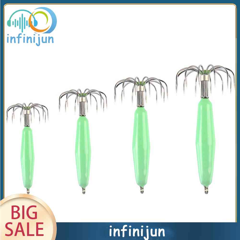 Set 12 Móc Câu Cá Hình Mực Phát Sáng Trong Tối Bằng Nhựa