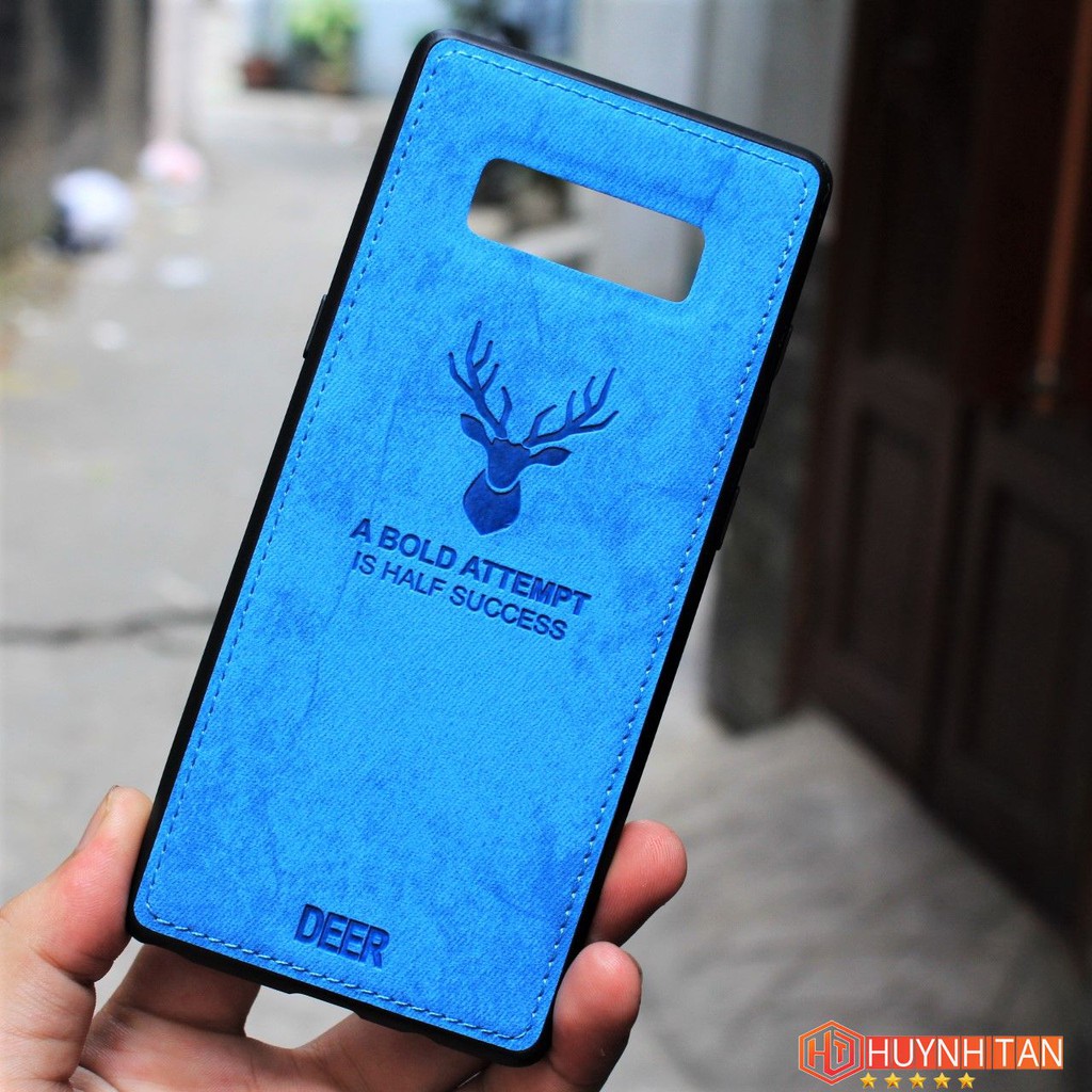 Ốp Lưng Samsung Note 8 Vân Da Khắc Hình Nai Viền Chỉ (Full Màu)