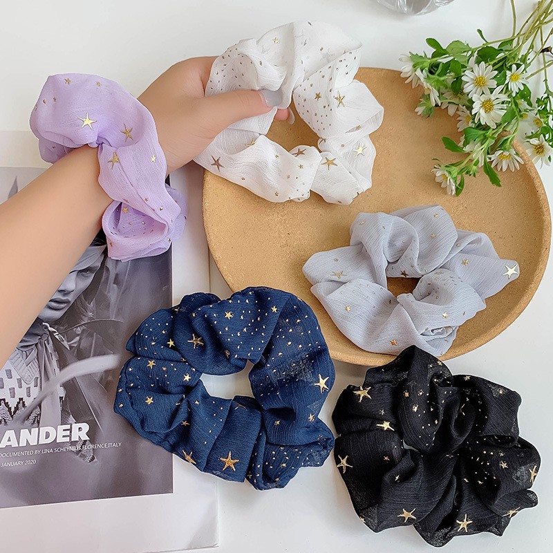 Buộc tóc scrunchies Buộc tóc hoạ tiết Trăng - Sao 1020H