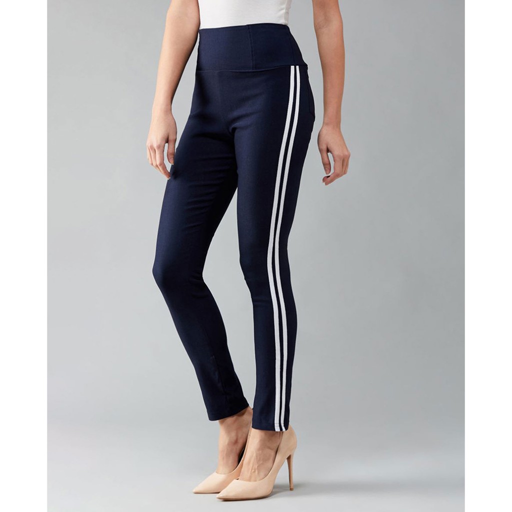 Quần Legging Nữ Bosimaz MS231 dài túi sau màu xanh navy sọc trắng cao cấp, thun co giãn 4 chiều, vải đẹp dày, thoáng mát