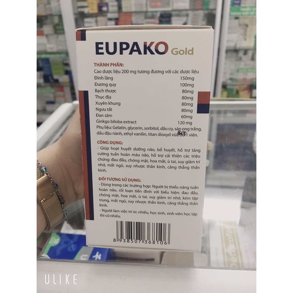 ✅  Viên bổ não EUPAKO GOLD  hoạt huyết dưỡng não, bổ huyết, hỗ trợ tăng cường tuần hoàn mãu não (Hộp 60 GOLD
