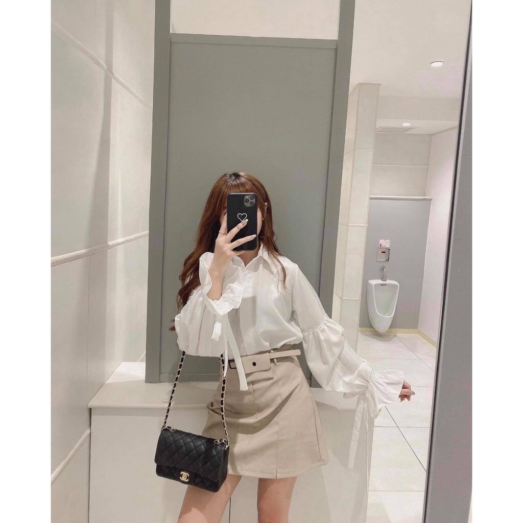 Áo Kiểu Cổ Đúc Thắt Nơ Lưng Dây Rút Tay Bồng Siêu Xinh Freesize&lt;52Kg - A.140