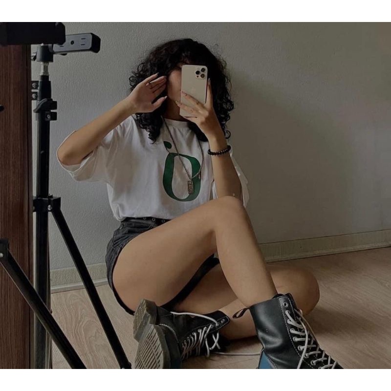 Áo Phông Tay Dáng Rộng Tay Lỡ Unisex In Hình Chữ Ơ