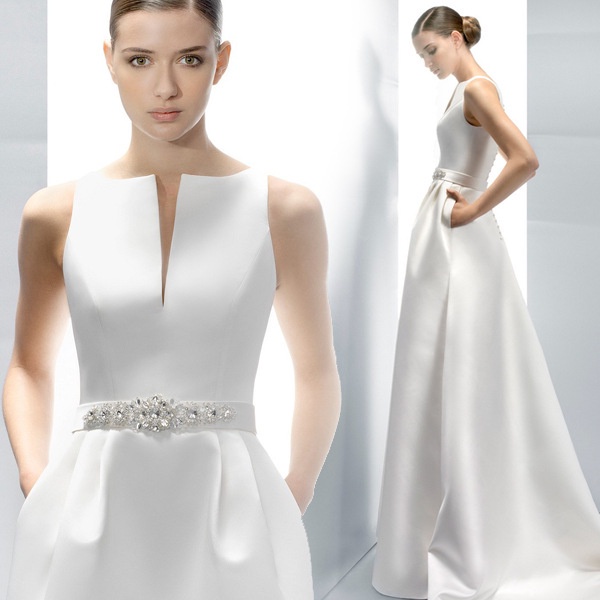 Đầm Cưới Satin Cổ Chữ V Khoét Sâu Màu Trắng Trăng Mật Phong Cách Âu Mỹ Kiểu Mới Cho Cô Dâu