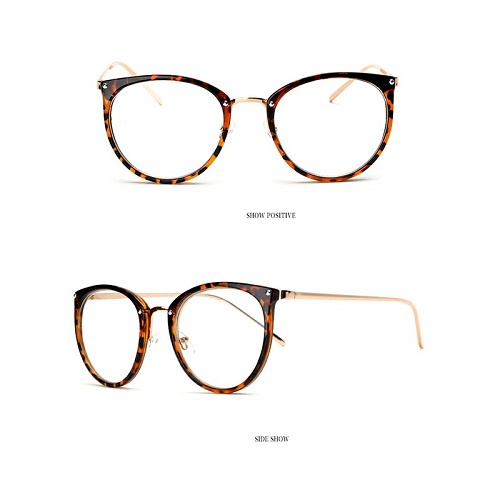 Kính Giả Cận Gọng Kim Loại Màu Vàng Nhiễn Khung Tròng Viền Nhựa Đốm Nâu Phong Cách Leopard