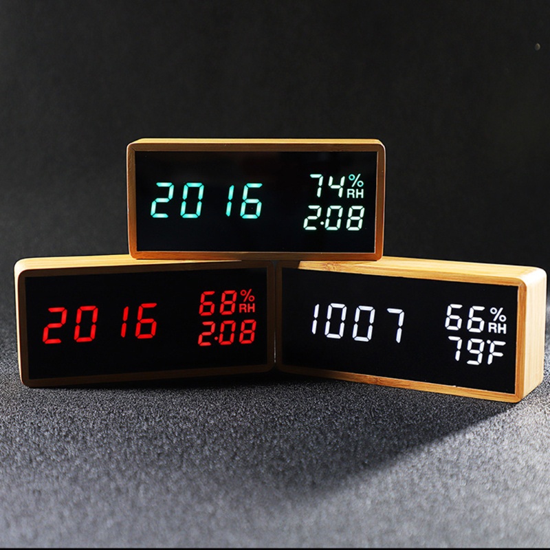 Đồng Hồ Báo Thức Điện Tử Để Bàn Bằng Gỗ Có Màn Hình Led Hiển Thị Nhiệt Độ Và Độ Ẩm Đa Năng