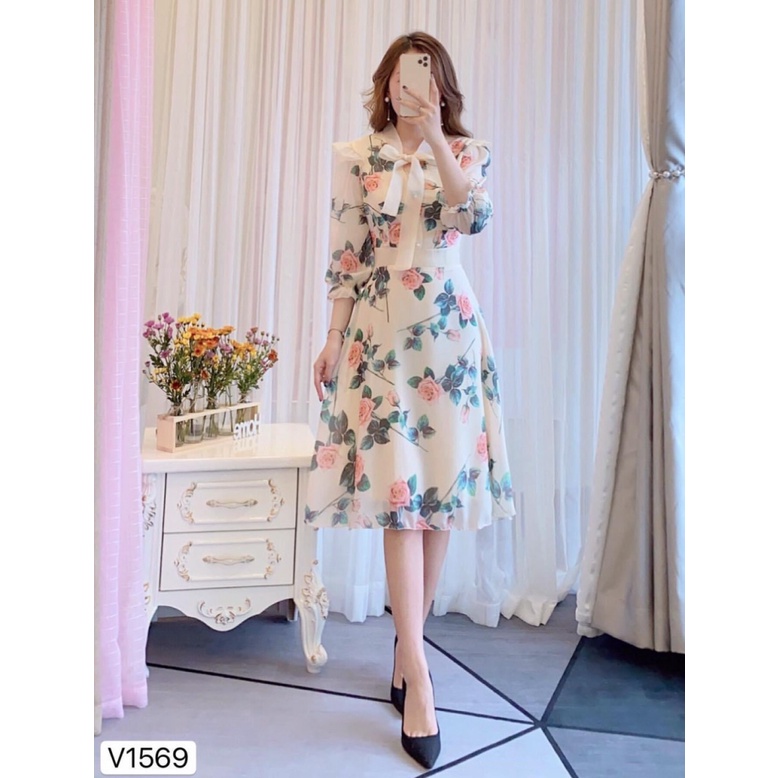 ĐẦM VOAN HOA HỒNG SANG TRỌNG LỊCH THIỆP CHẢNH XỊN XÒ HÀNG THIẾT KẾ XINH LUNG LINH PU HHP FASHION