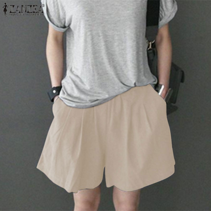 Quần ngắn Zanzea ống rộng lưng cao màu trơn thời trang dành cho nữ