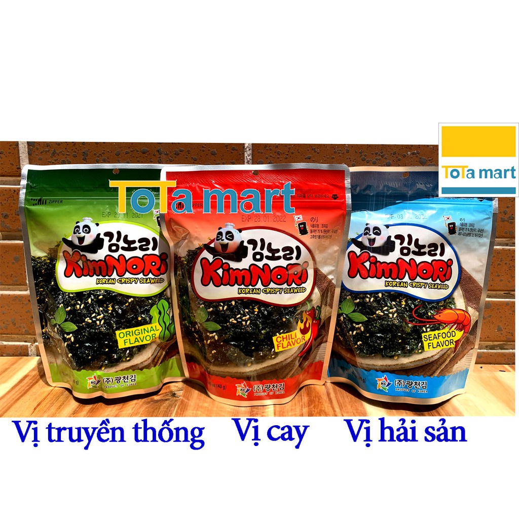 (3 vị) Rong biển ăn liền Kimnori gói 40gr Hàn Quốc