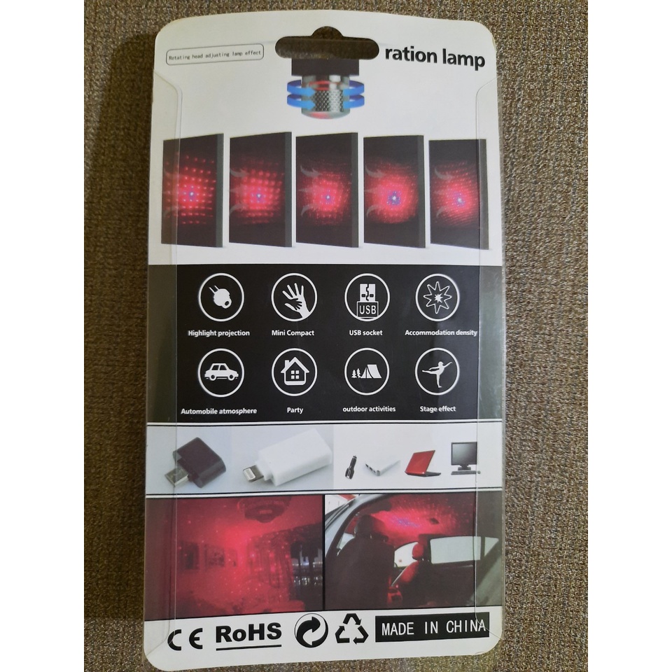 Đèn LED chiếu trần nhà, phòng khách, phòng ngủ, xe hơi màu đỏ chân USB di động có thể điều chỉnh tiện dụng