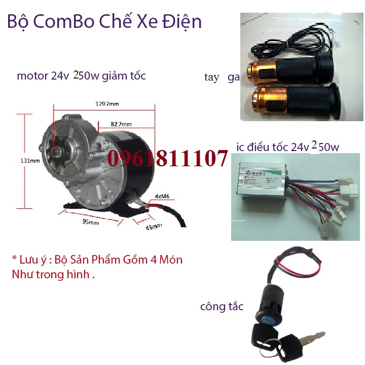 combo chế xe điện động cơ 24v 250w giảm tốc tay ga