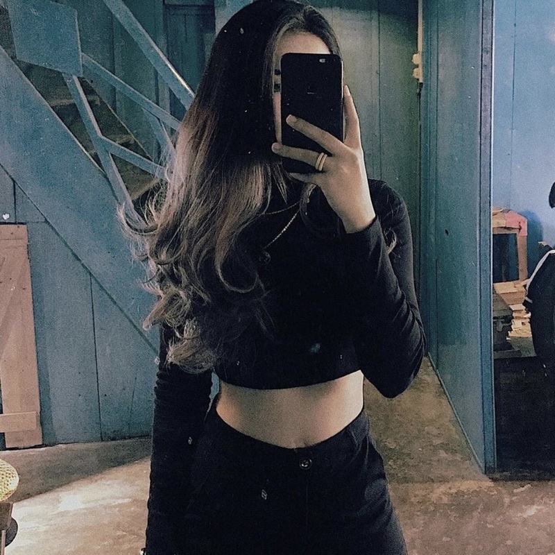 [Mã FAMARAL1 giảm 10K đơn 50K] Áo croptop nữ kiểu cổ lọ tay dài