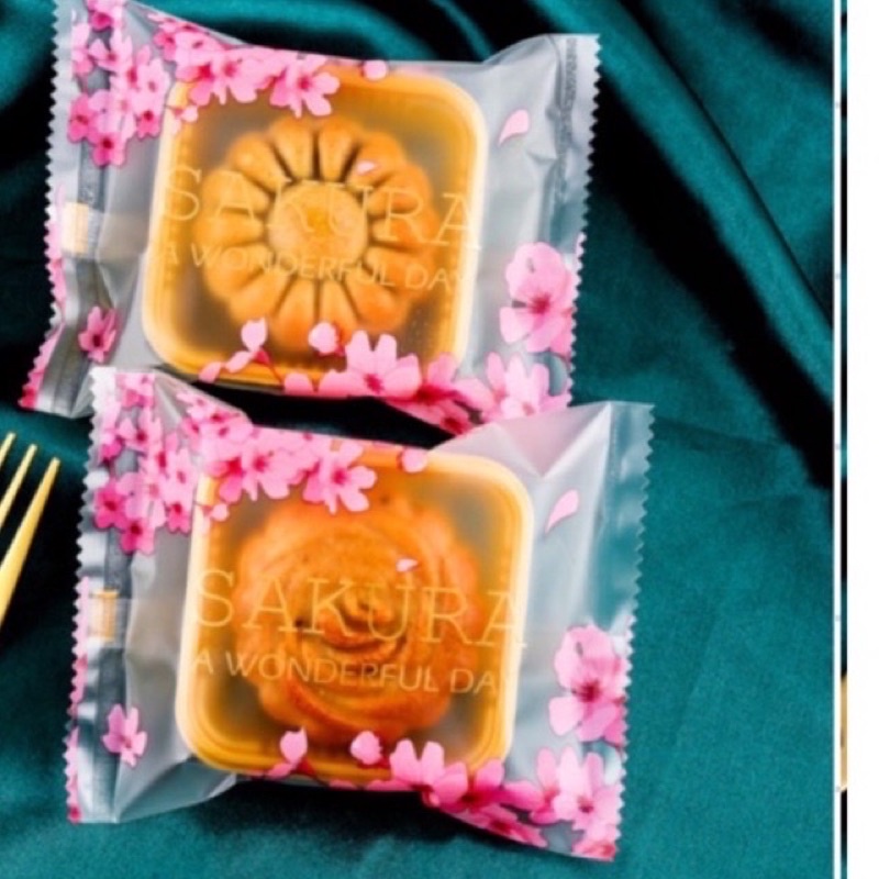 100 bộ vỏ khay kèm túi bánh trung thu 50g hoa đào