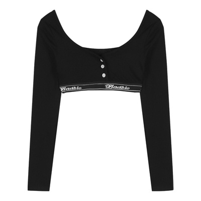 Áo Croptop Tay Dài Dáng Ôm Quyến Rũ Phong Cách Retro Hàn Quốc