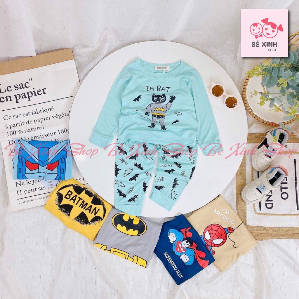 Bộ Ngủ Dài Tay MINKY MOM Cho Bé Trai Siêu Nhân  Quần áo đồ bộ bé trai dài tay họa tiết siêu nhân thun lạnh