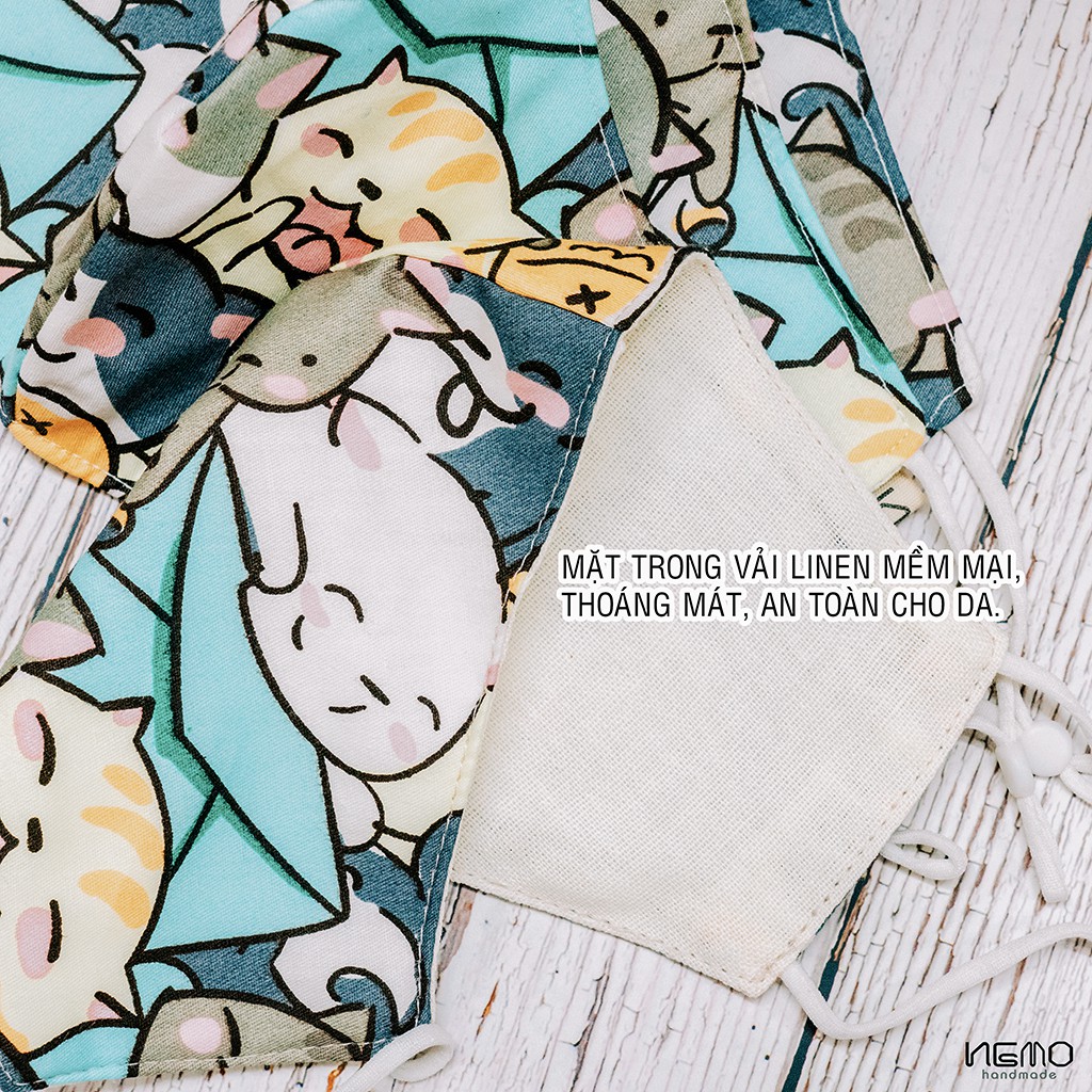 Khẩu Trang Vải 3 Lớp Họa Tiết Mèo Sắc Màu, có nút tăng giảm dây tiện lợi dành cho người lớn cả nam và nữ - KTHTMDM | BigBuy360 - bigbuy360.vn