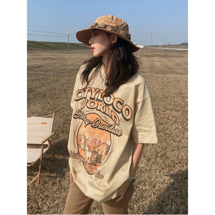Áo Thun Cotton Tay Ngắn Dáng Rộng In Họa Tiết Vui Nhộn Phong Cách Retro Mỹ Thời Trang Mùa Hè Mới Cho Nữ