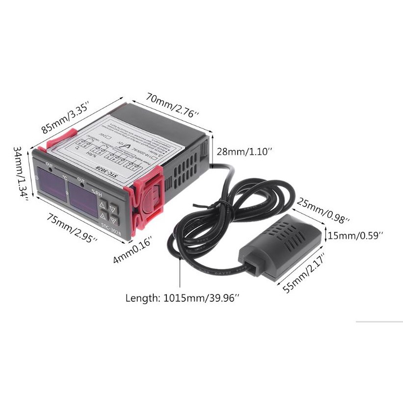 Bộ điều khiển nhiệt độ và độ ẩm AC110-220V 10A màn hình hiển thị LED kép STC-3028 với đầu dò