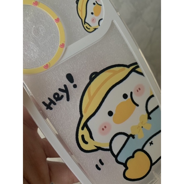 Ốp lưng iphone mềm dẻo viền bo tròn chống sốc trong suốt có hình bé vịt đội nón vàng cute, bo cam độc lạ