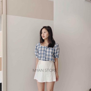 Áo sơ mi kẻ tay bồng