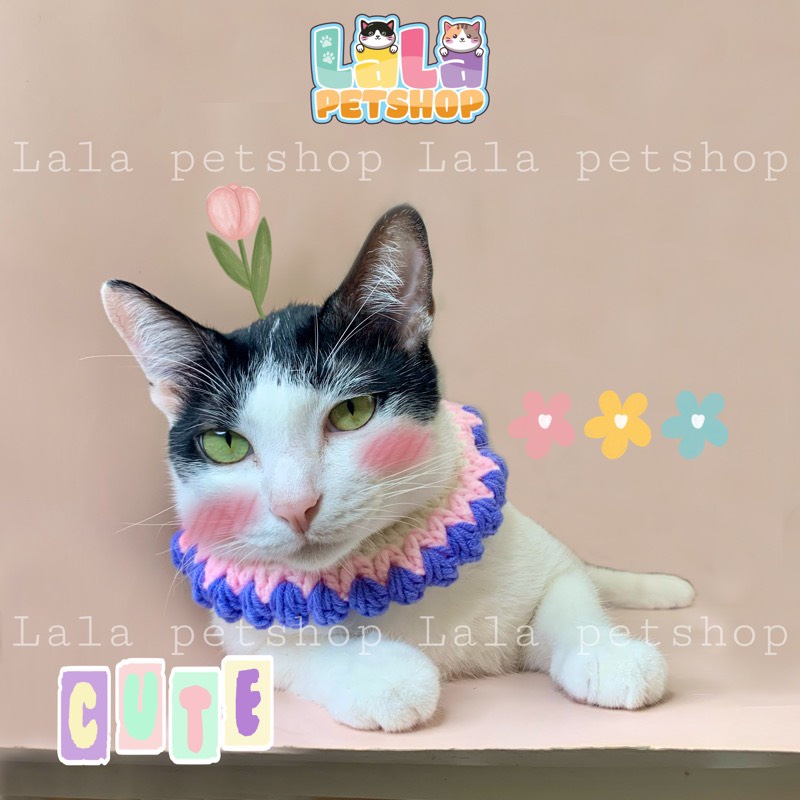 Vòng Cổ, Dây Cổ Bằng Len Cho Chó Mèo Họa Tiết Hoa Tulip Tím Hồng - LaLa Pet Shop
