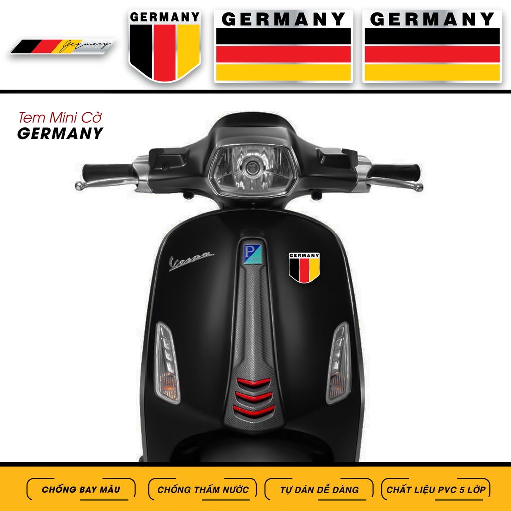 Sticker Logo Cờ Đức Dán Xe Máy, Xe Điện, Nón Bảo Hiểm | MN05GERMANY | Chất Liệu Tem Chống Nước, Bền Màu