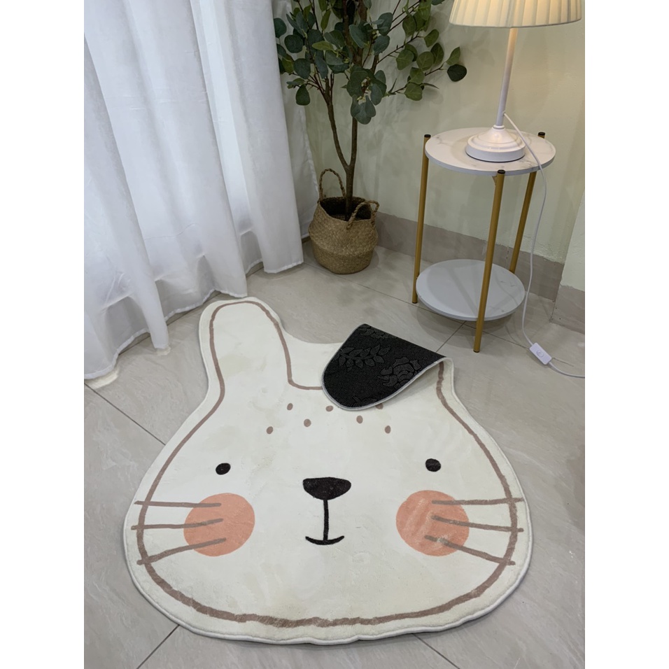 Thảm chân giường trẻ em chất liệu mềm mịn họa tiết THỎ CUTE phong cách Châu Âu kích thước 80x100cm Liminho