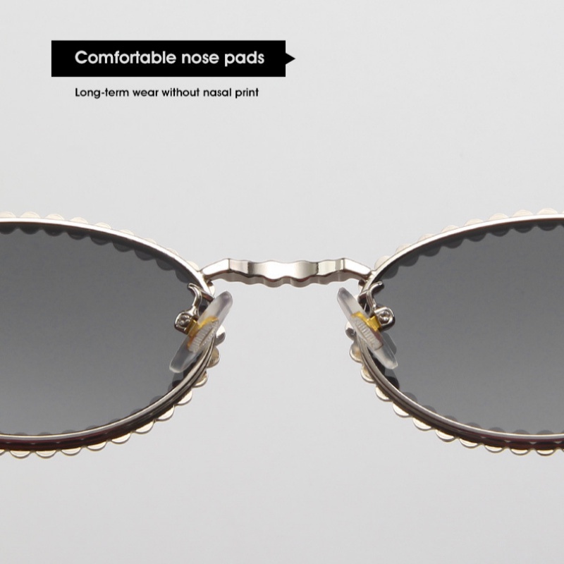Kính Mát Gọng Oval Kim Loại Đính Đá Thời Trang Cho Nữ