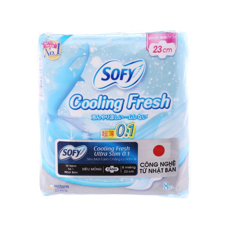 BĂNG VỆ SINH SOFY COOLING FRESH ULTRA SLIM 0.1 SIÊU MỎNG CÁNH 23CM 8 MIẾNG