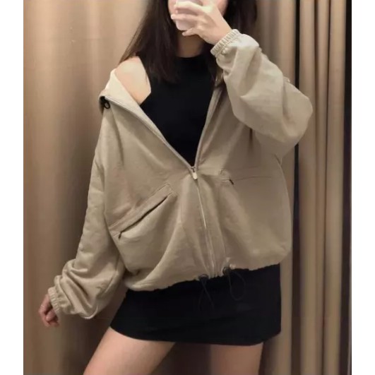 Áo khoác hoodie nữ form rộng có dây kéo 4YOUNG in chữ OH | BigBuy360 - bigbuy360.vn