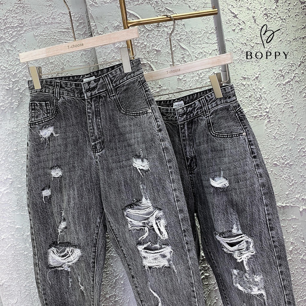 Quần jean dài phom Baggy/boyfriend co dãn mạnh, lưng cao, màu xám loang rách đẹp Siêu Phẩm 4093