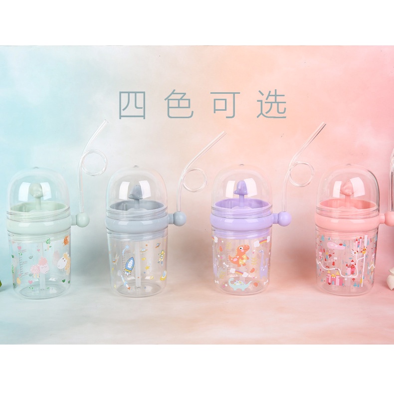 Bình nước có vòi hình cá heo con dễ thương kèm ống hút và dây đeo dành cho các bé học sinh