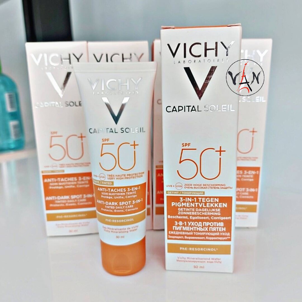 Kem chống nắng Vichy có màu che khuyết điểm giảm thâm nám và dưỡng da SPF 50+ PA++  Ideal Soleil Anti-Dark Spots 50ml