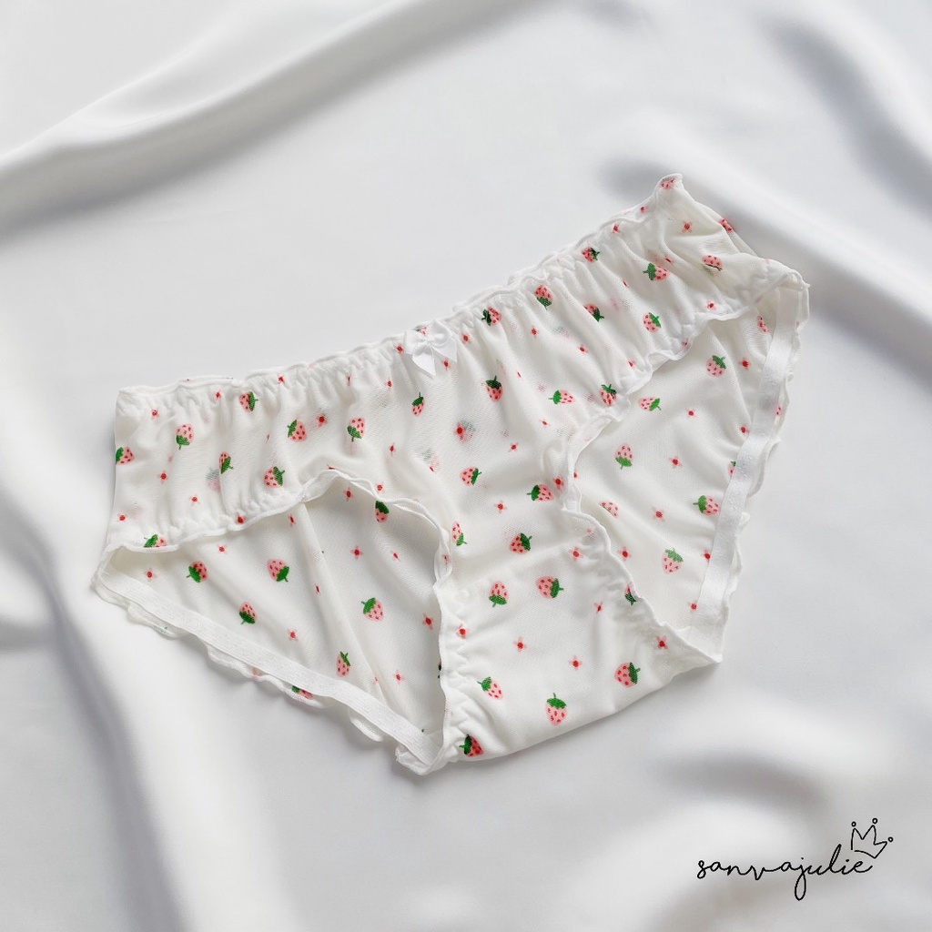 Quần lót nữ voan lưới hoạ tiết dâu - noel giáng sinh