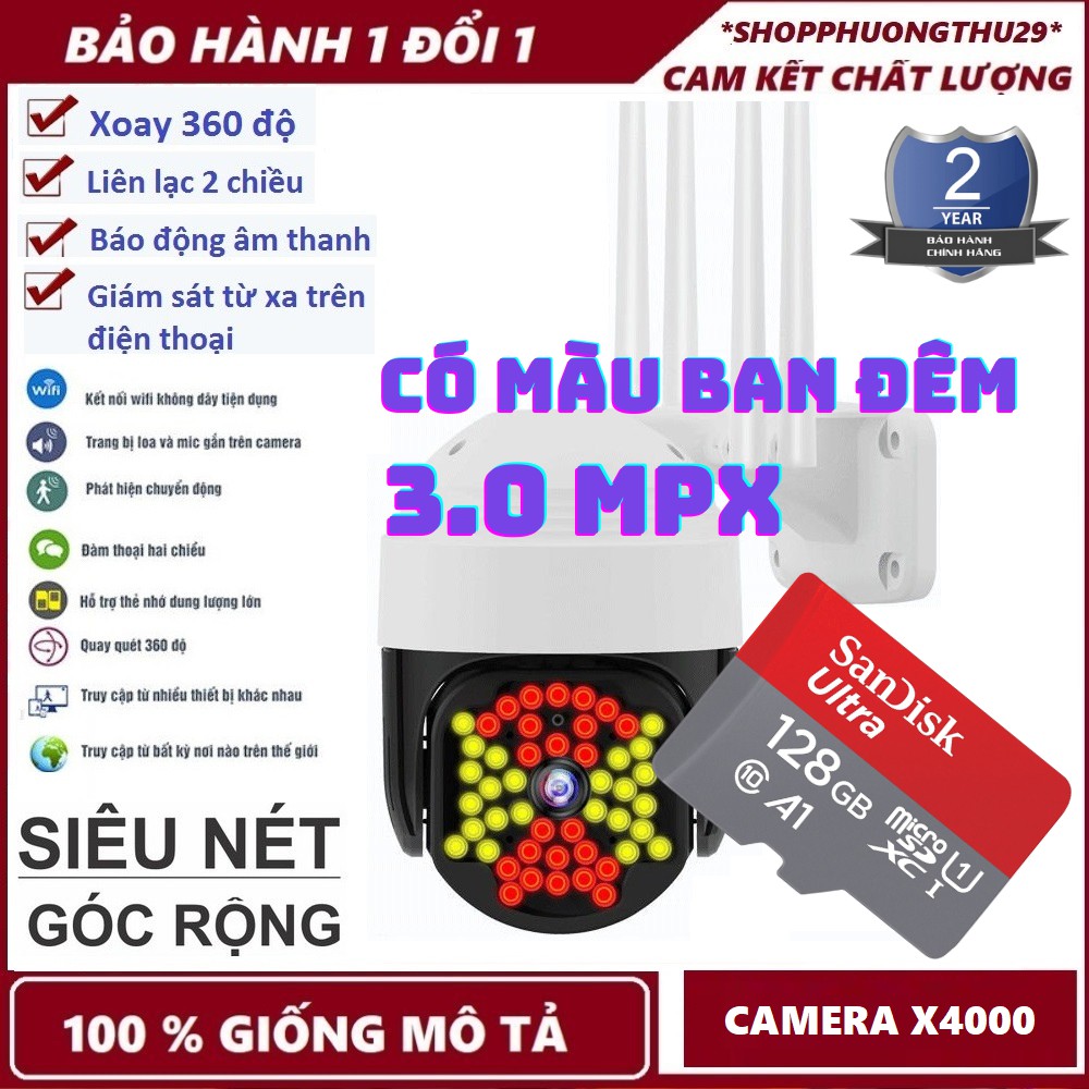 Camera Wifi Yoosee Ngoài Trời Xoay 360 độ-4 Ăng Ten-Ban Đêm Có Màu