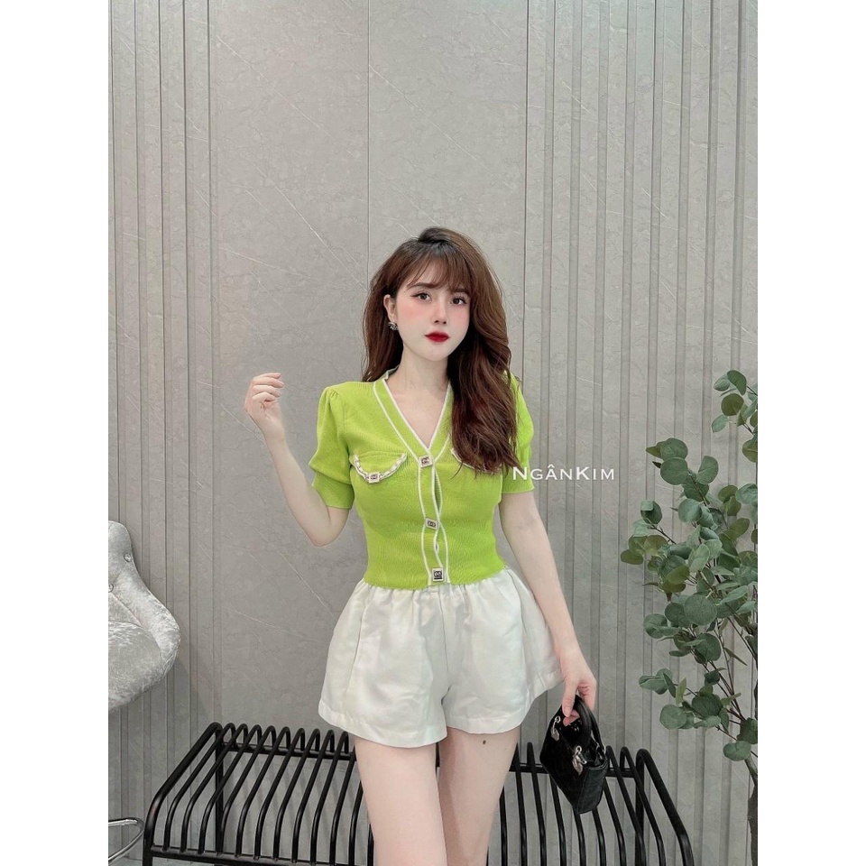 Áo len cổ V 2 màu xanh, tím