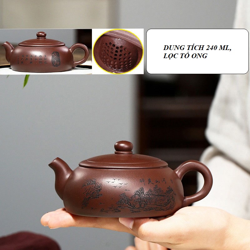 Ấm Tử Sa Nghi Hưng Bán Nguyệt 240 ml (Tử Nê, Lọc Tổ Ong)
