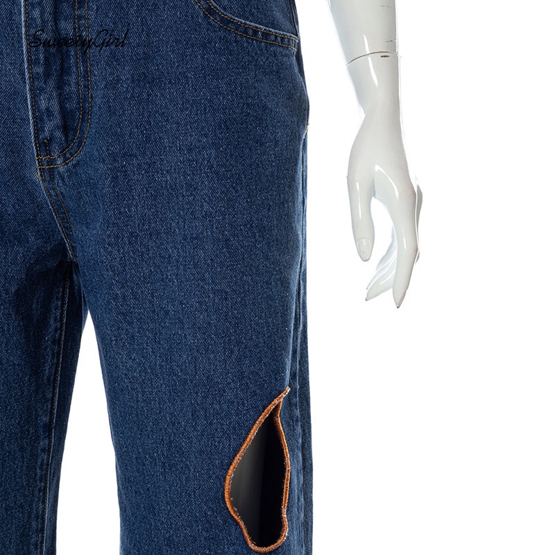 Quần Jean Ống Đứng Lưng Thấp Thiết Kế Rách Độc Đáo Thời Trang 2022 Cá Tính Cho Nữ