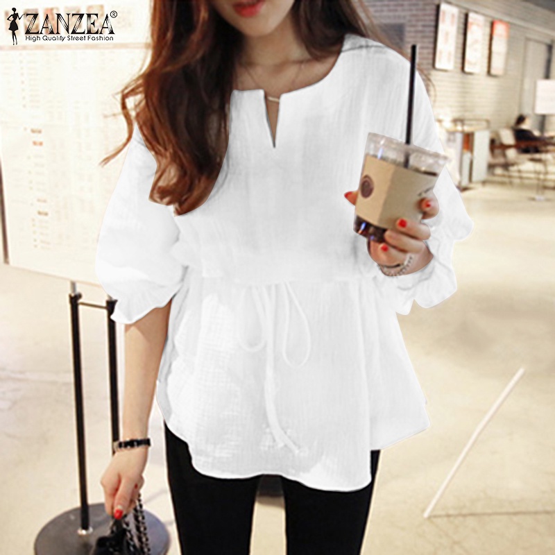 Áo ZANZEA cổ chữ V tay 3/4 có độ đàn hồi hợp thời trang cho nữ