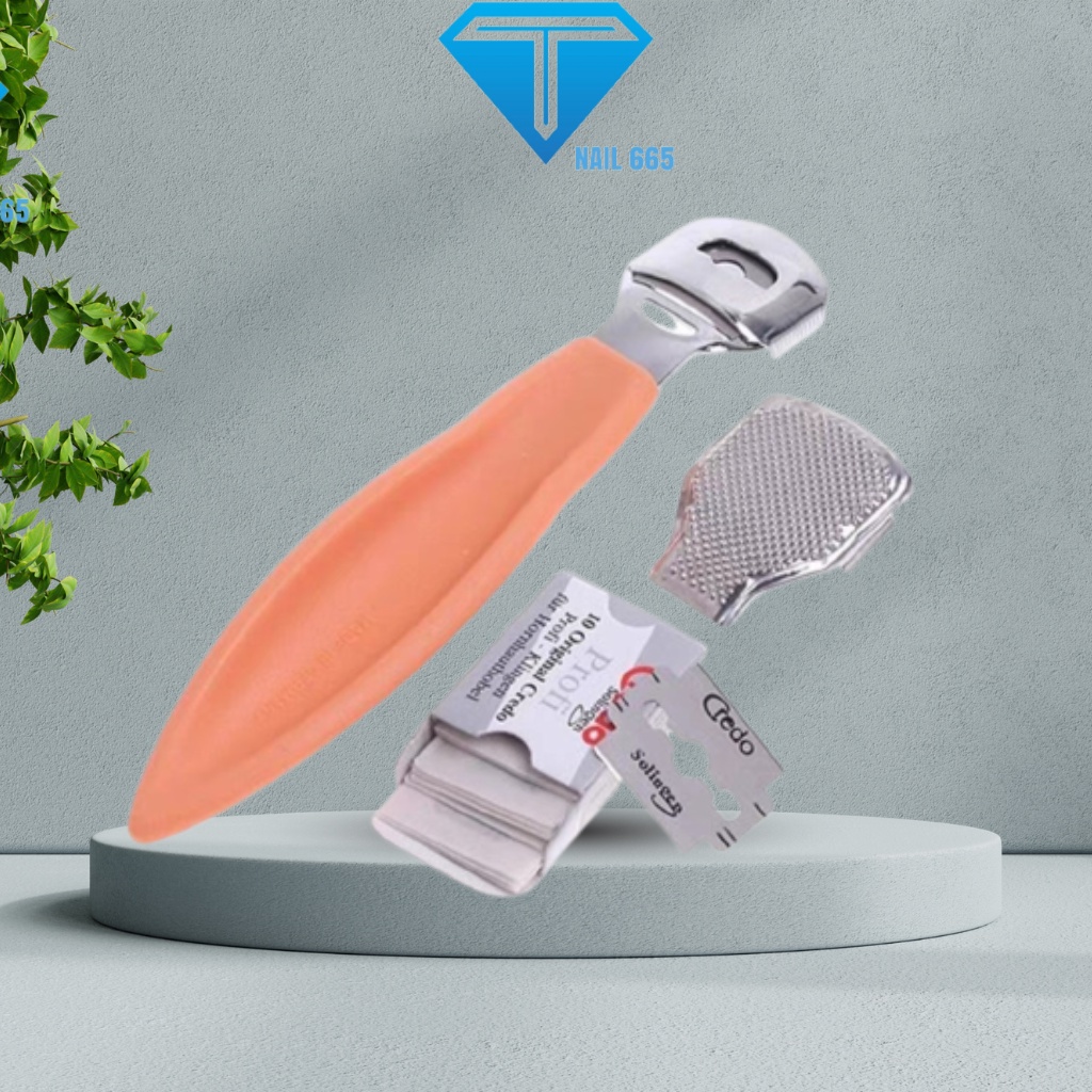 Cây bào nạo gót chân, Dụng cụ chà gót chân và vết chai sần 2in1 bộ mài tẩy da chết kèm10 lưỡi cạo tiện lợi