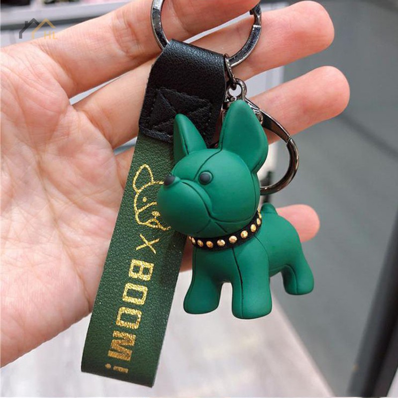 Leader French Bulldog Keychain Fashion Punk Pu Leather Strap Dog Keychains for Women Bag Pendant Jewelry Trinket Men's Car Key