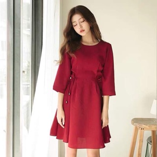 ĐẦM ĐỎ TAY LỠ CỘT NƠ EO THANH LỊCH (KÈM ẢNH THẬT)